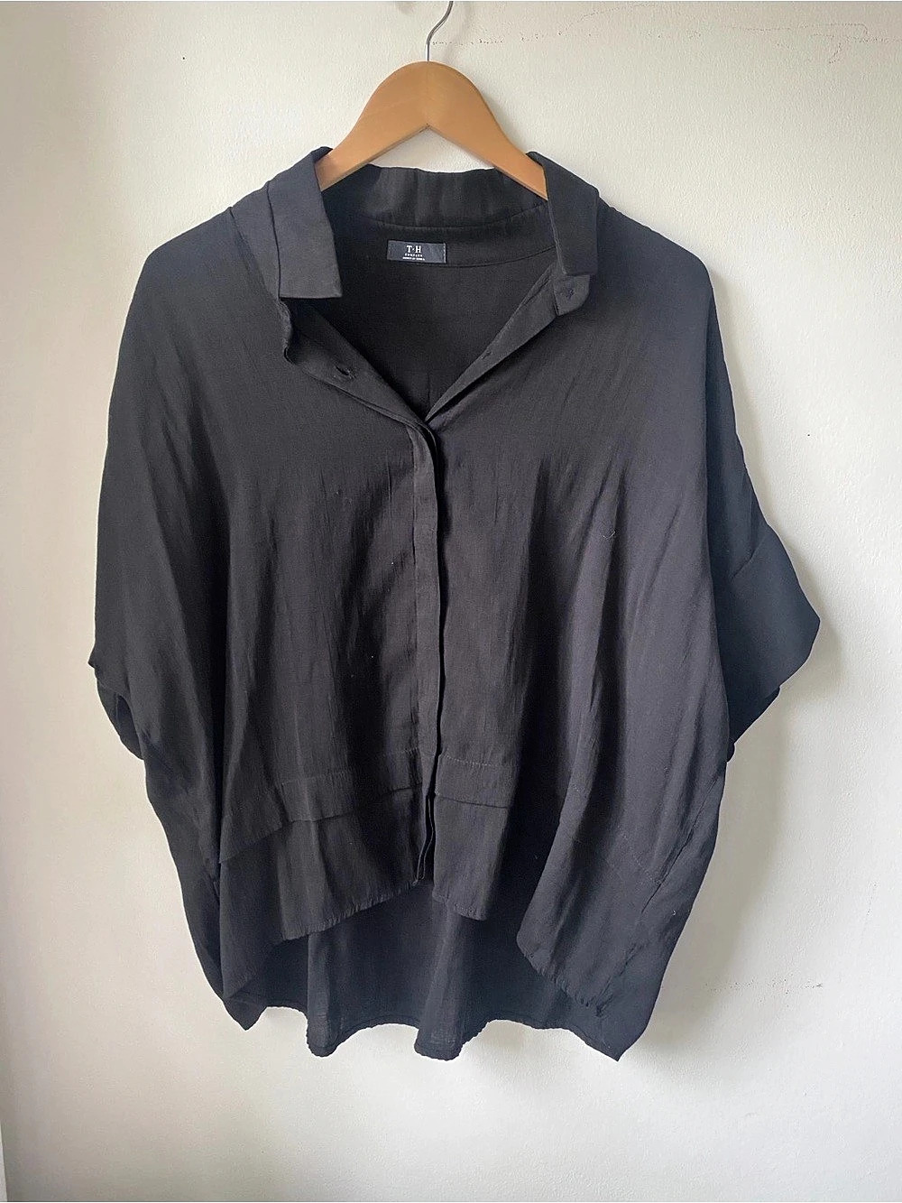 Black Cotton Button-Down Shirt